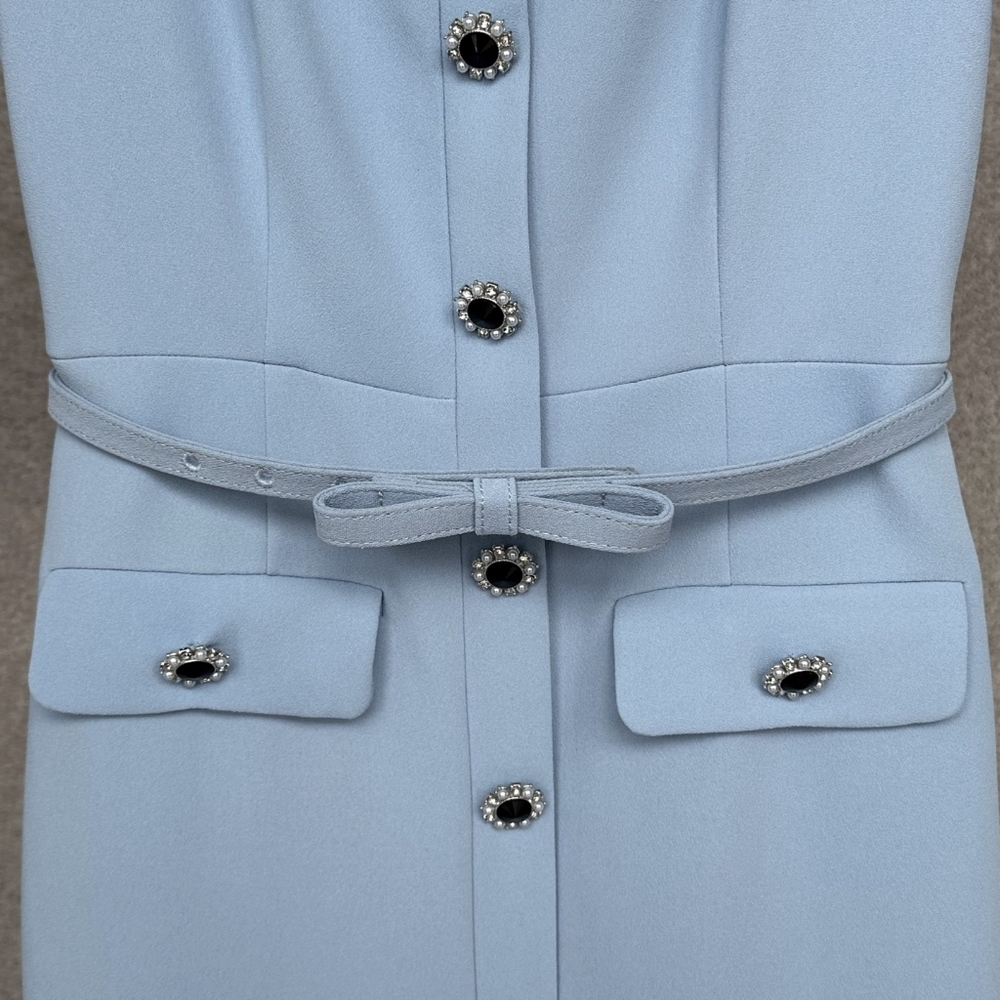 Self-Portrait Blue Crepe Button Midi Dress - Picture 8 of 14